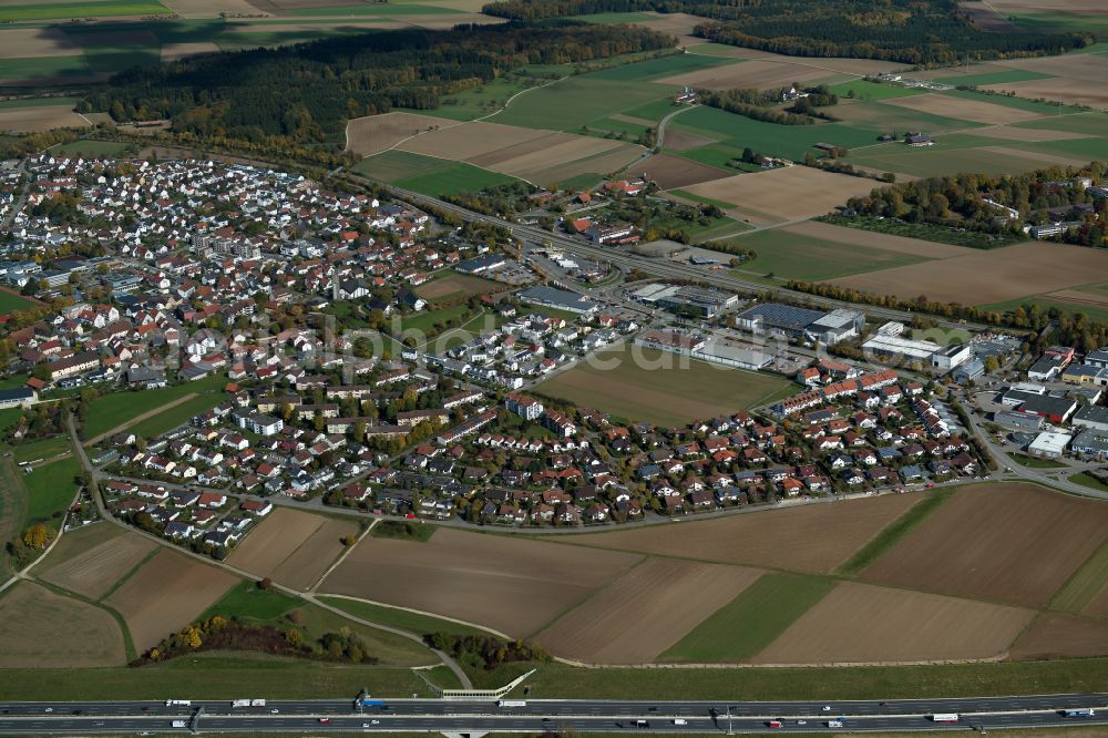 Tomerdingen from the bird's eye view: City view from the outskirts with adjacent agricultural fields in Tomerdingen in the state Baden-Wuerttemberg, Germany