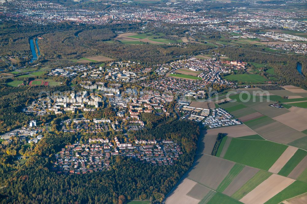Aerial photograph Ulm - City view from the outskirts with adjacent agricultural fields in Ulm in the state Baden-Wuerttemberg, Germany