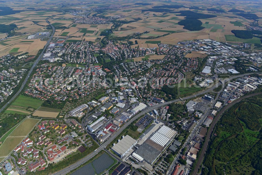 Versbach from above - City view from the outskirts with adjacent agricultural fields in Versbach in the state Bavaria, Germany