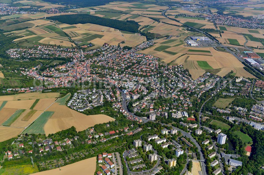 Versbach from the bird's eye view: City view from the outskirts with adjacent agricultural fields in Versbach in the state Bavaria, Germany