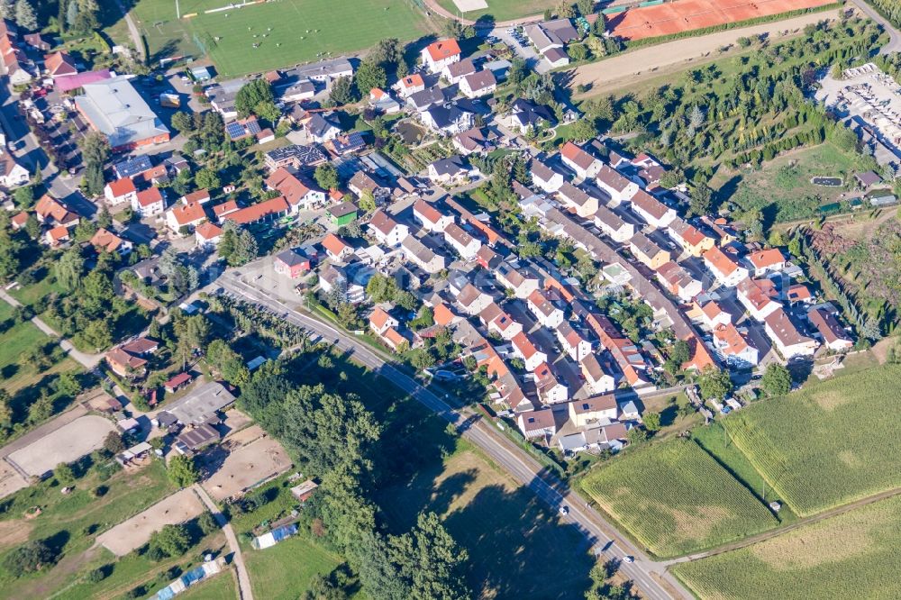 Aerial image Dettenheim - District Hopfenweg in the city in the district Liedolsheim in Dettenheim in the state Baden-Wuerttemberg, Germany