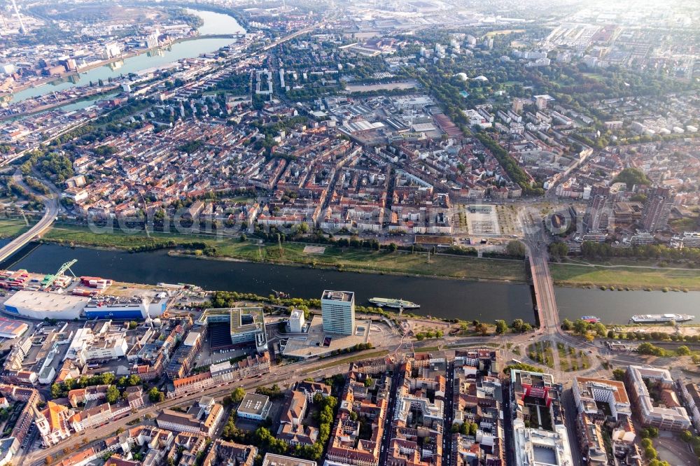 Mannheim from above - District Neckarstadt-West between old rhine and Neckar river in Mannheim in the state Baden-Wurttemberg, Germany