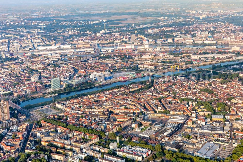 Mannheim from above - District Neckarstadt-West between old rhine and Neckar river in Mannheim in the state Baden-Wurttemberg, Germany