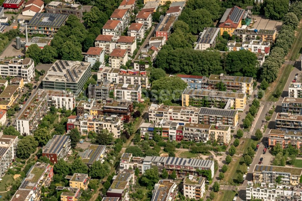 Aerial image Freiburg im Breisgau - District Vauban in the city in Freiburg im Breisgau in the state Baden-Wurttemberg, Germany