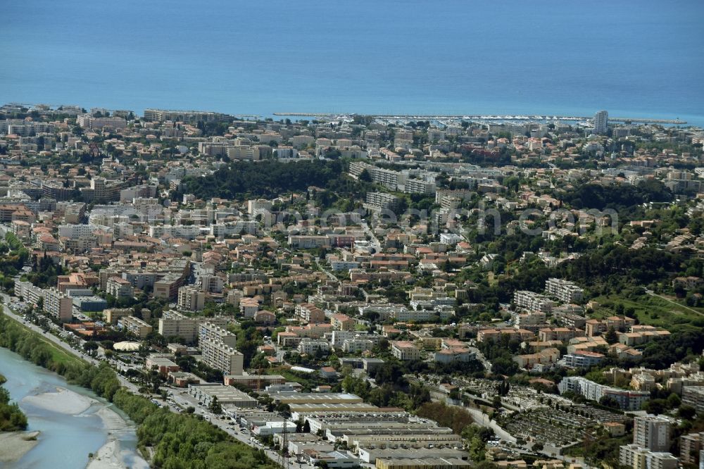 Nizza - Nice from the bird's eye view: District Saint-Laurent-du-Var in the city in Nizza Saint-Laurent-du-Var in Provence-Alpes-Cote d'Azur, France