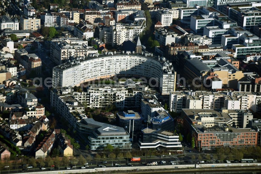 Aerial image Paris - District Suresnes in the city in Paris in Ile-de-France, France