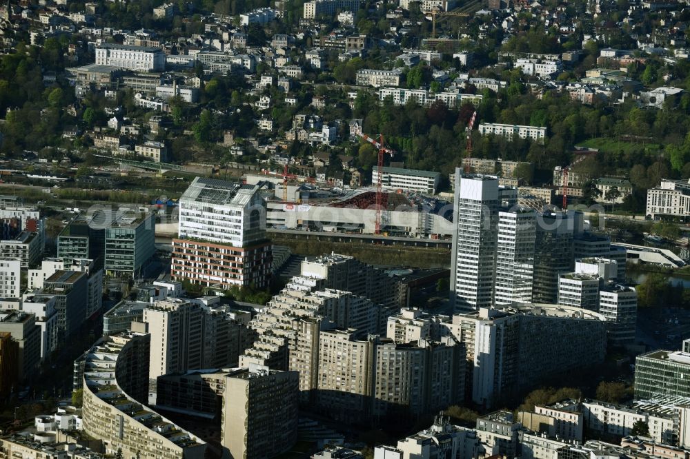 Paris from the bird's eye view: District Suresnes in the city in Paris in Ile-de-France, France