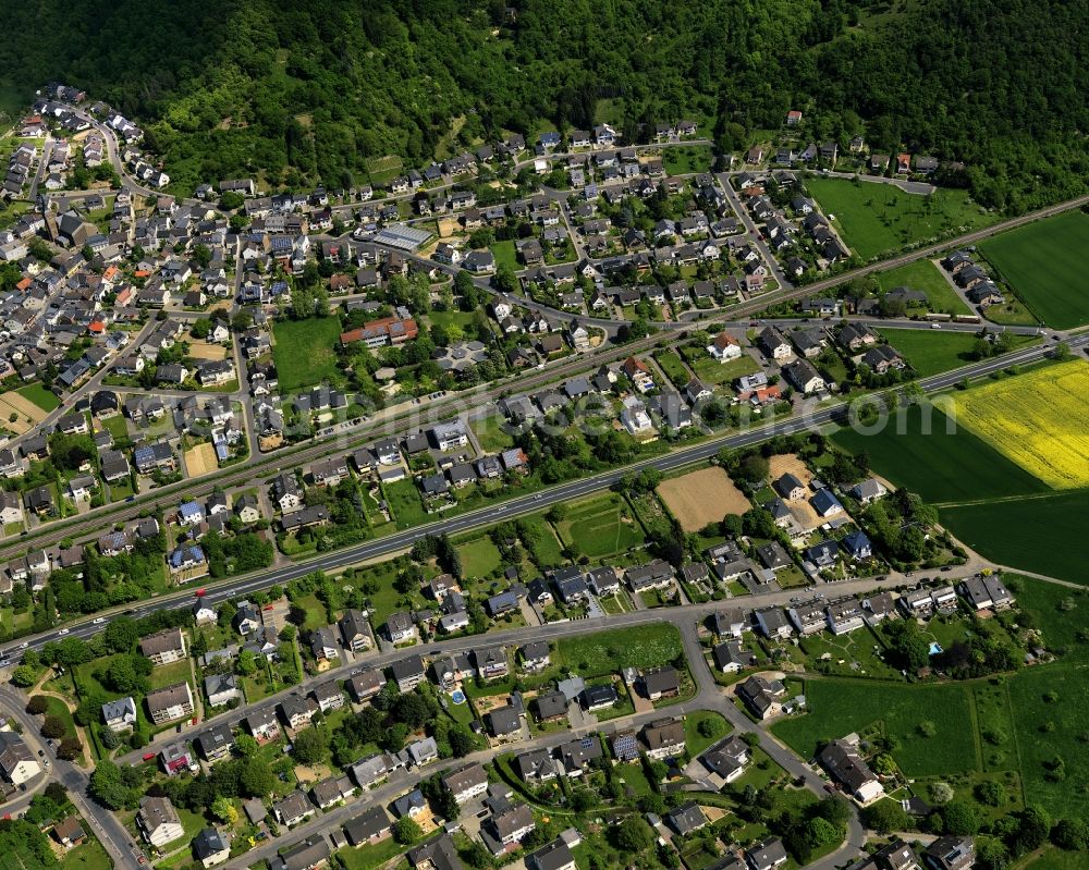 Aerial image Sinzig - View of the Bad Bodendorf part of Sinzig in the state of Rhineland-Palatinate. The spa town is often called the Gate to Ahr Valley and consists of residential areas with single family homes and is surrounded by agriculture and fields