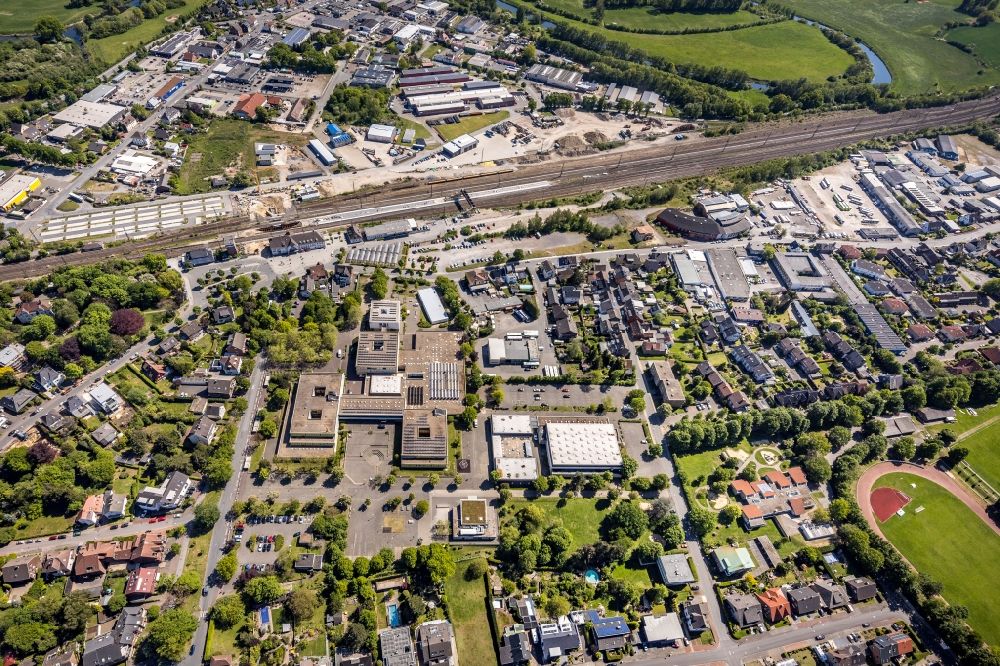 Aerial photograph Haltern am See - Partial city view with train station in the urban area in Haltern am See in the state North Rhine-Westphalia, Germany