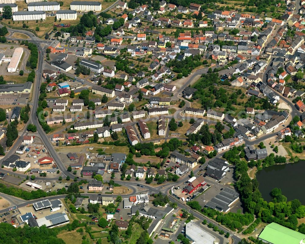 Baumholder from the bird's eye view: View of the town centre of Baumholder in the state of Rhineland-Palatinate. Baumholder is located in the Westrich region and is an offical tourist resort. Baumholder is an important military base of the US-Army and other NATO-members