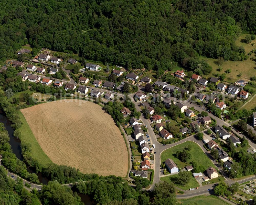 Aerial photograph Meisenheim - Partial view of Meisenheim in the state of Rhineland-Palatinate. Meisenheim is a town and municipiality in the county district of Bad Kreuznach. It is an official spa and health resort. The town is located on the federal highway B420, in the valley of the river Glan near the North Palatinate Mountain region