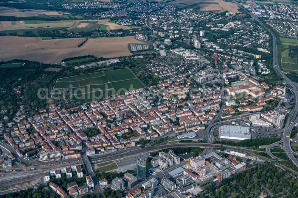 Aerial photograph Würzburg - View of the inner city area of a??a??the district Grombuehl in the northeast of Wuerzburg in the state Bavaria, Germany