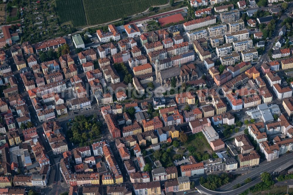 Aerial photograph Würzburg - View of the inner city area of a??a??the district Grombuehl in the northeast of Wuerzburg in the state Bavaria, Germany