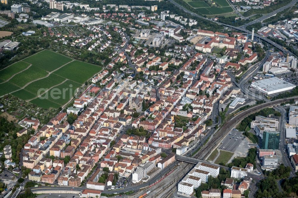 Aerial image Würzburg - View of the inner city area of a??a??the district Grombuehl in the northeast of Wuerzburg in the state Bavaria, Germany