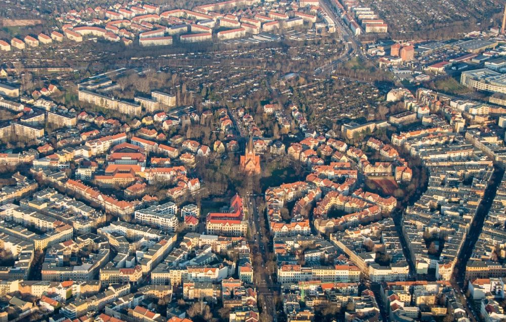 Halle (Saale) from the bird's eye view: Cityscape of the district Paulusviertel in Halle, Saxony-Anhalt. It is characterized by blocks of flats and the evangelical church Pauluskirche, where the name of the borough comes from