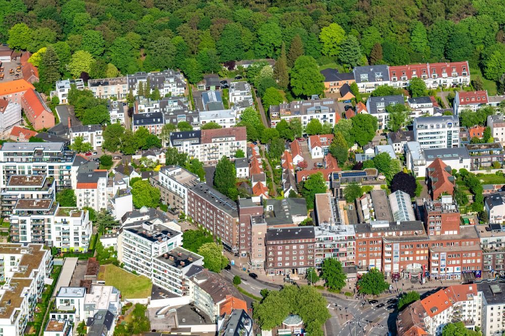 Hamburg from above - View of the Winterhude part on the Eastern riverbank of the Aussenalster in the Hanseatic city on place Winterhuder Marktplatz of Hamburg in Germany