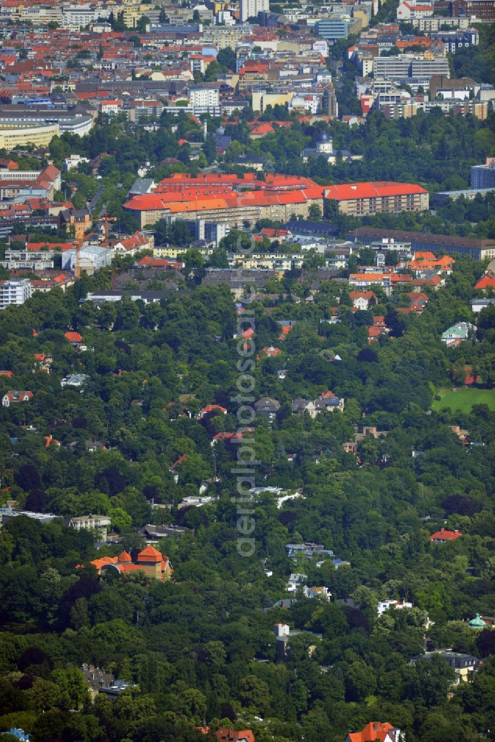 Aerial image Berlin - Partial view of the city and residential areas Grunewald Schmargendorf in destrict Charlottenburg-Wilmersdorf of Berlin