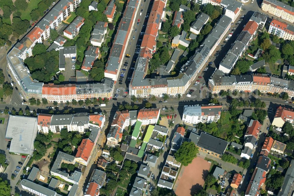 Leipzig from above - Residential area around Bornaische Strasse and Stockartstrasse in the Connewitz part of Leipzig in the state Saxony