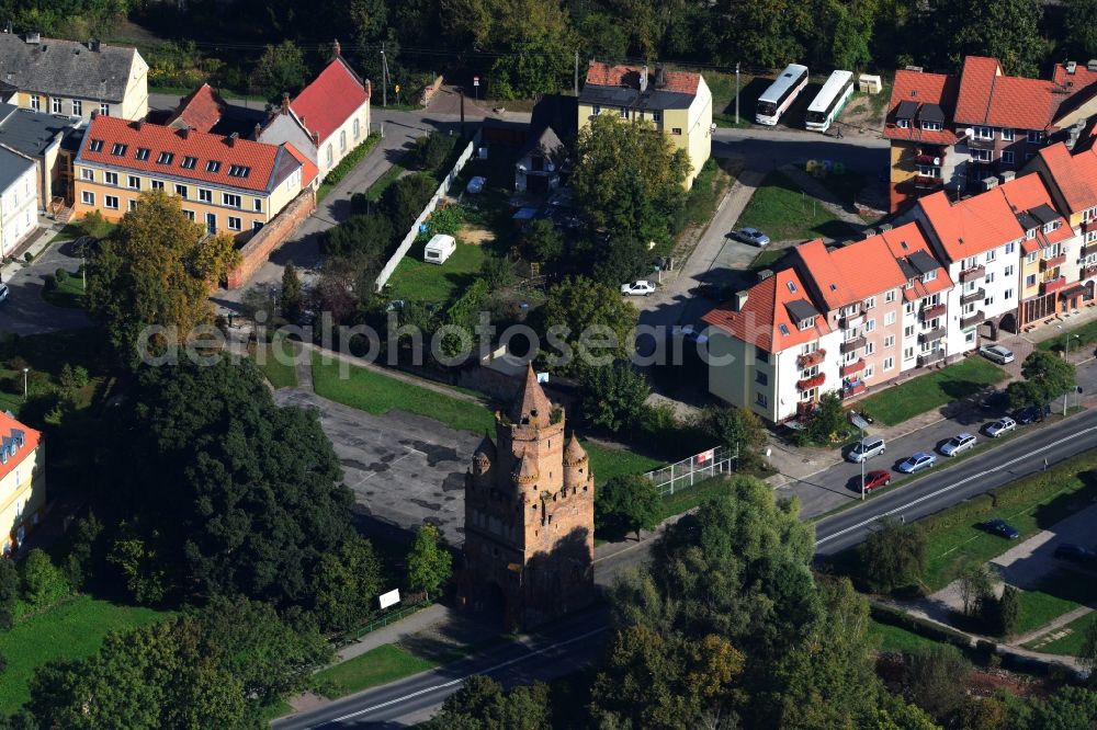 Chojna from the bird's eye view: Gate and the rest of the city wall in Chojna in Poland