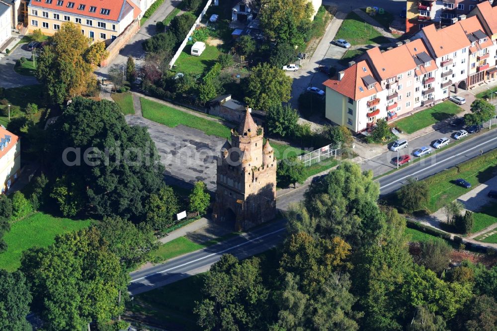 Aerial image Chojna - Gate and the rest of the city wall in Chojna in Poland