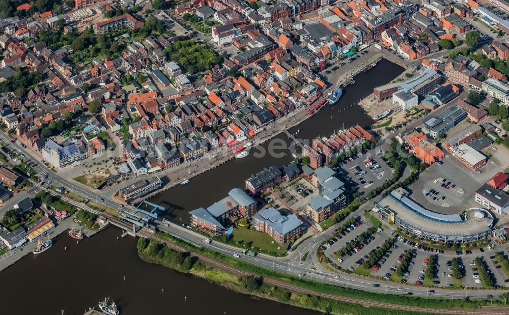 Husum from above - City center with inland port in Husum in the state Schleswig-Holstein, Germany