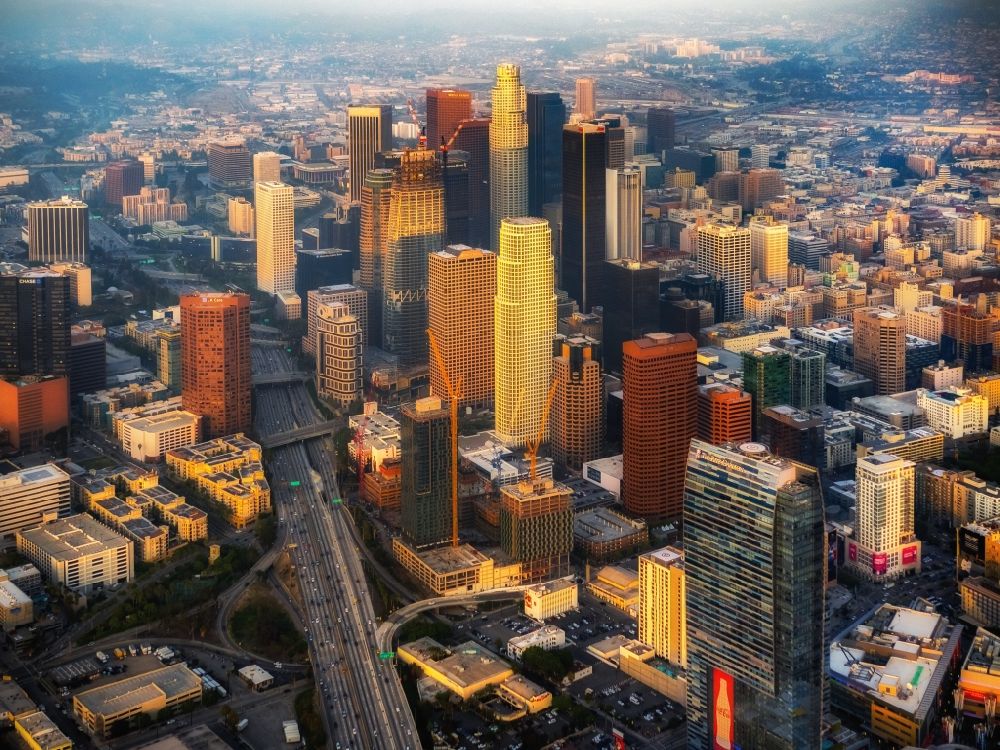 Aerial image Los Angeles - City center with skyscrapers and highrise buildings in Los Angeles in California, USA