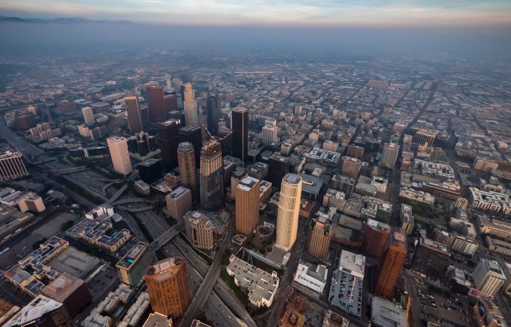 Los Angeles from above - City center with skyscrapers and highrise buildings in Los Angeles in California, USA