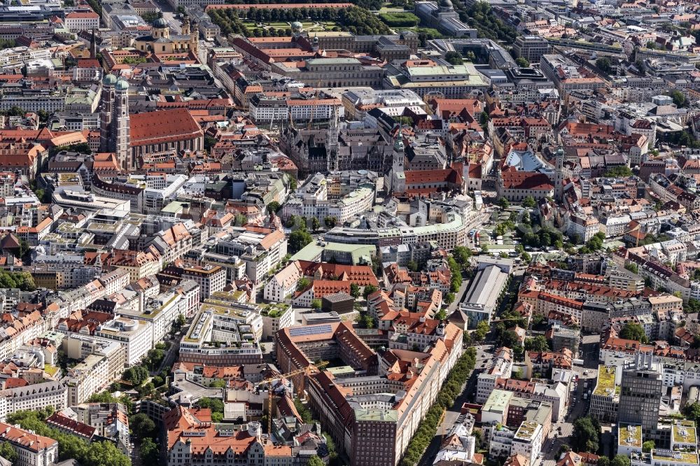 München from above - The city center in the downtown area in the district Altstadt in Munich in the state Bavaria, Germany