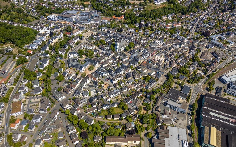 Aerial image Attendorn - The city center in the downtown area in Attendorn in the state North Rhine-Westphalia, Germany