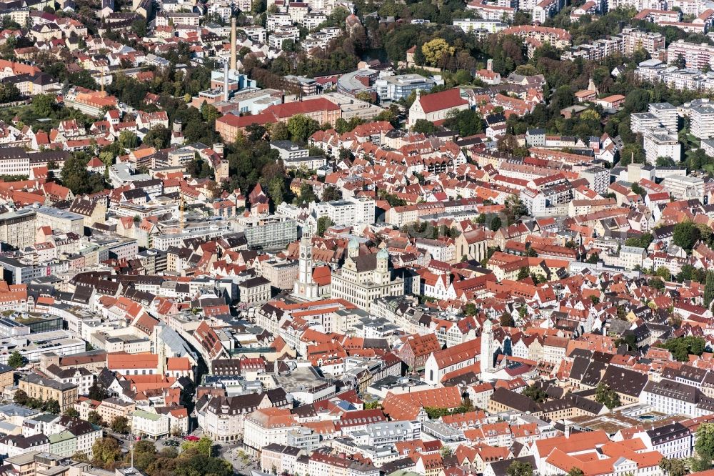 Aerial photograph Augsburg - The city center in the downtown area in Augsburg in the state Bavaria, Germany