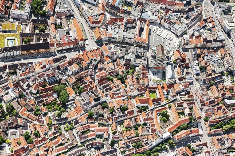 Aerial image Augsburg - The city center in the downtown area in Augsburg in the state Bavaria, Germany