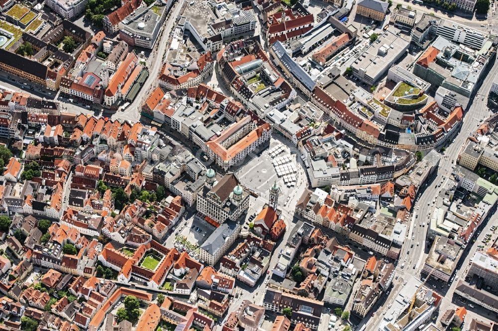 Augsburg from above - The city center in the downtown area in Augsburg in the state Bavaria, Germany