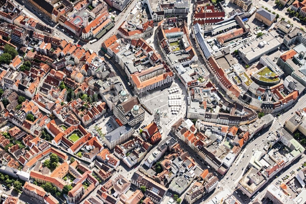 Augsburg from the bird's eye view: The city center in the downtown area in Augsburg in the state Bavaria, Germany