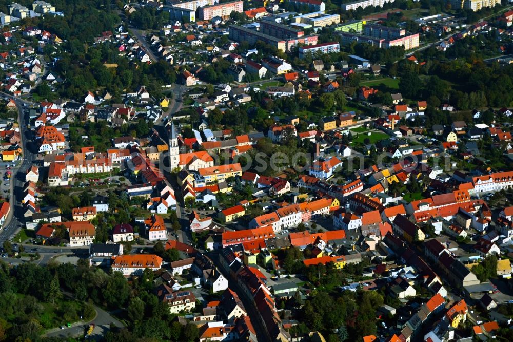 Bad Düben from above - The city center in the downtown area in Bad Dueben in the state Saxony, Germany