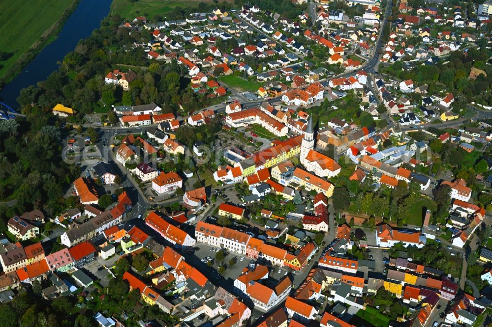 Aerial image Bad Düben - The city center in the downtown area in Bad Dueben in the state Saxony, Germany