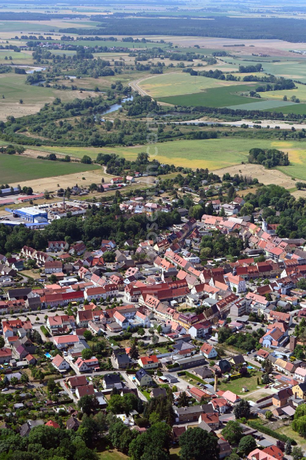 Aerial image Bad Düben - The city center in the downtown area in Bad Dueben in the state Saxony, Germany