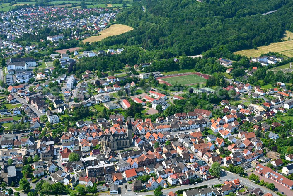 Aerial photograph Bad Driburg - The city center in the downtown area in Bad Driburg in the state North Rhine-Westphalia, Germany