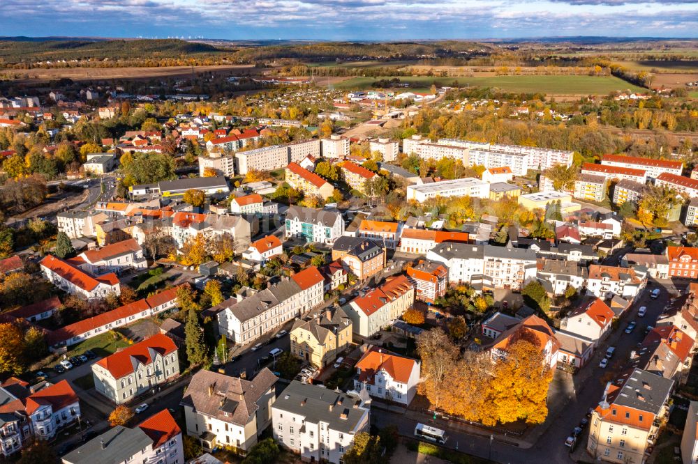 Bad Freienwalde (Oder) from above - The city center in the downtown area in Bad Freienwalde (Oder) in the state Brandenburg, Germany