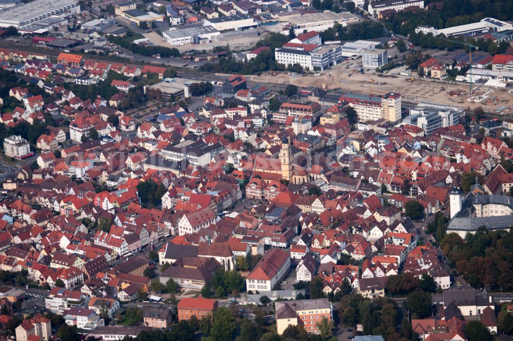 Bad Mergentheim from above - The city center in the downtown area in Bad Mergentheim in the state Baden-Wuerttemberg, Germany