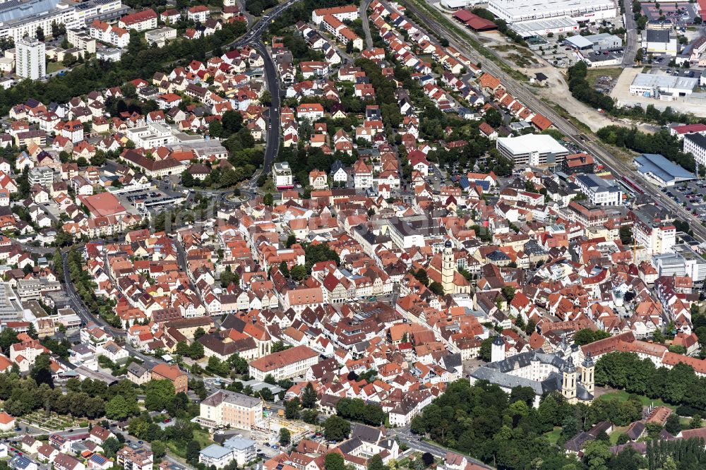 Bad Mergentheim from above - The city center in the downtown area in Bad Mergentheim in the state Baden-Wuerttemberg, Germany