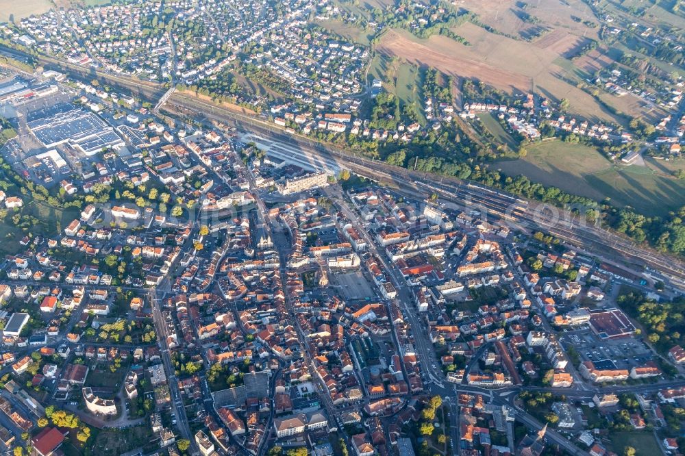 Aerial image Sarrebourg - The city center in the downtown area with Bahnhof in Sarrebourg in Grand Est, France