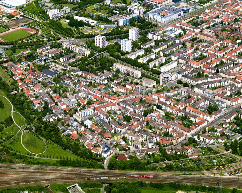 Aerial photograph Beiertheim - Bulach - The city center in the downtown area in Beiertheim - Bulach in the state Baden-Wuerttemberg, Germany