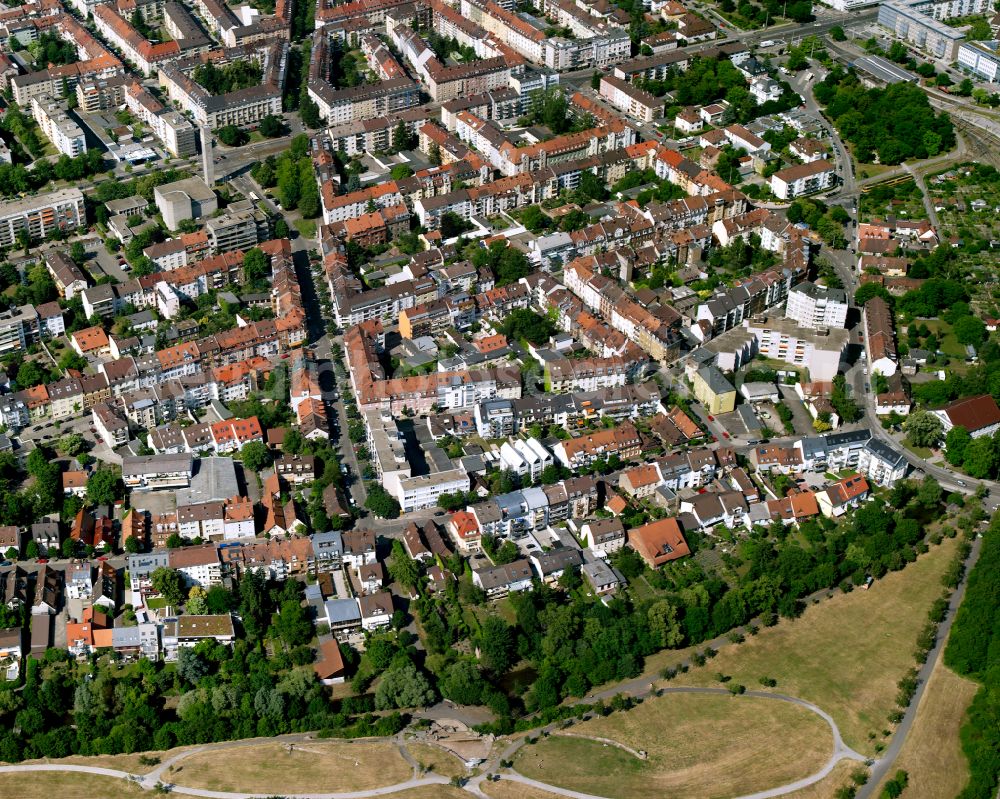 Beiertheim - Bulach from the bird's eye view: The city center in the downtown area in Beiertheim - Bulach in the state Baden-Wuerttemberg, Germany