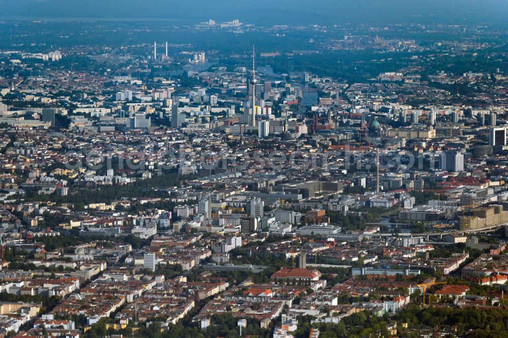 Berlin from the bird's eye view: The city center in the downtown area at the Berlin TV tower in the district Mitte in Berlin, Germany