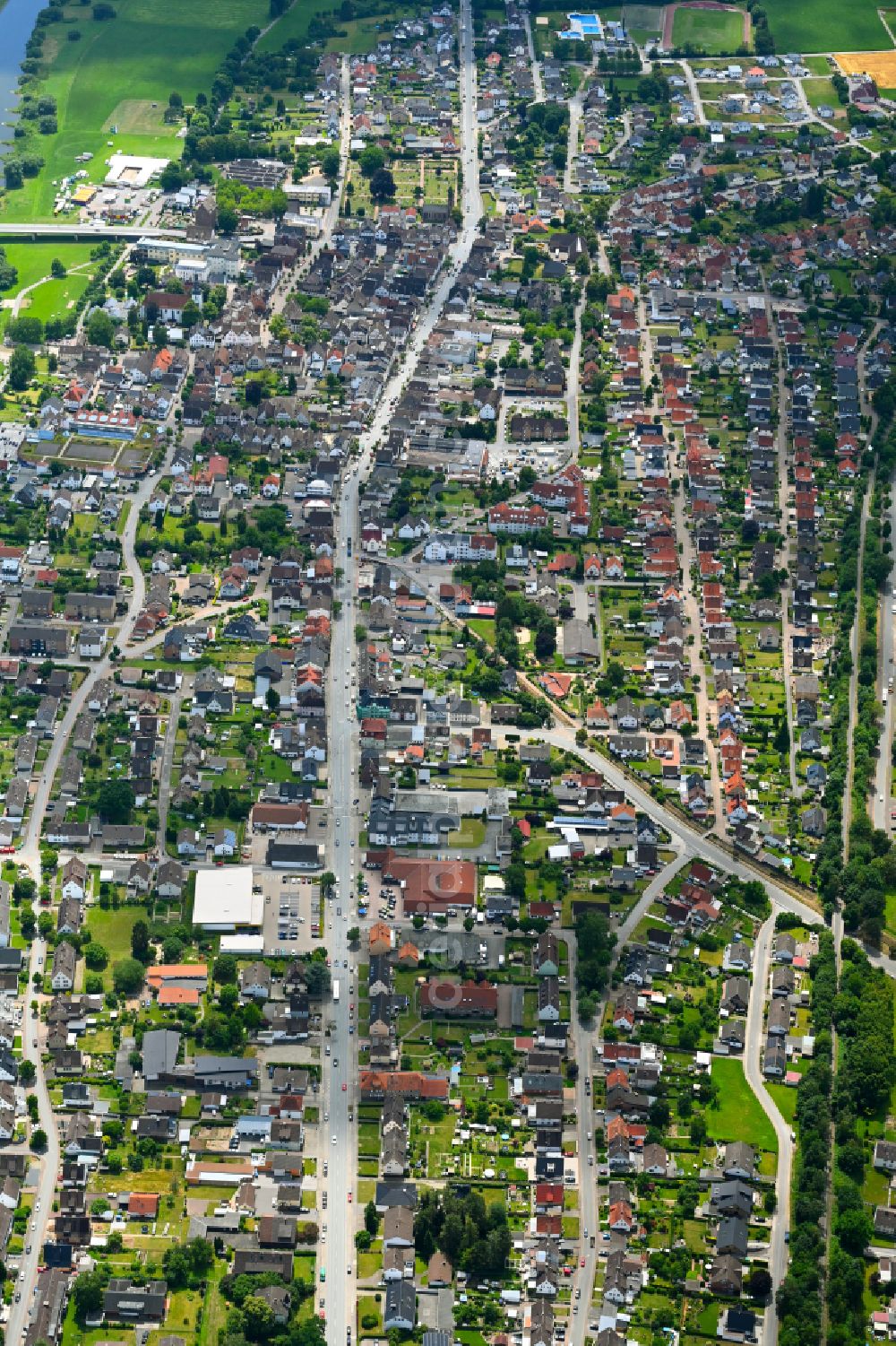 Beverungen from the bird's eye view: The city center in the downtown area in Beverungen in the state North Rhine-Westphalia, Germany