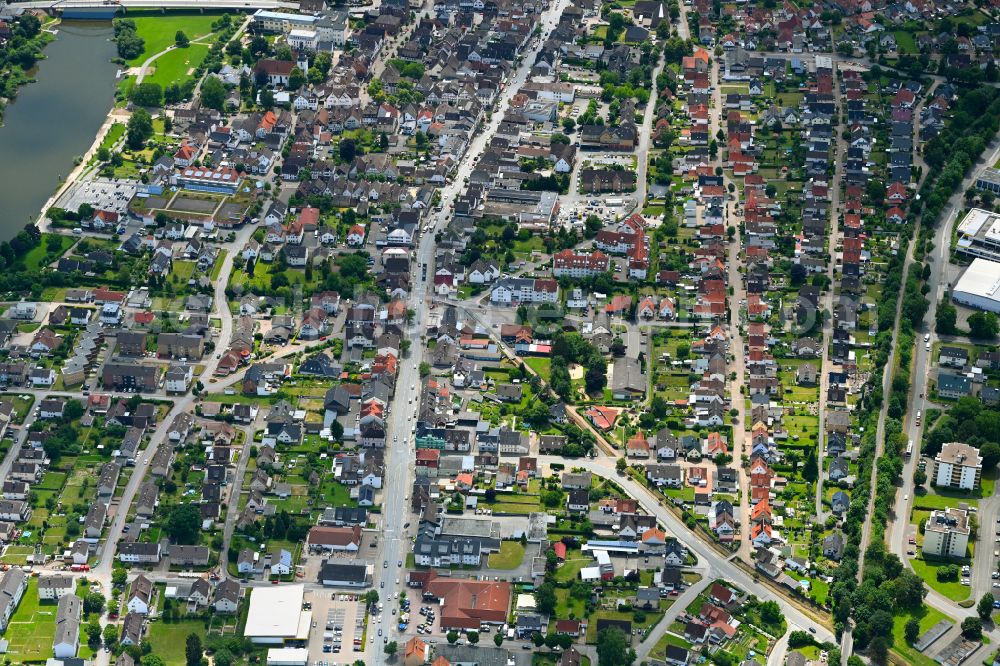 Aerial image Beverungen - The city center in the downtown area in Beverungen in the state North Rhine-Westphalia, Germany