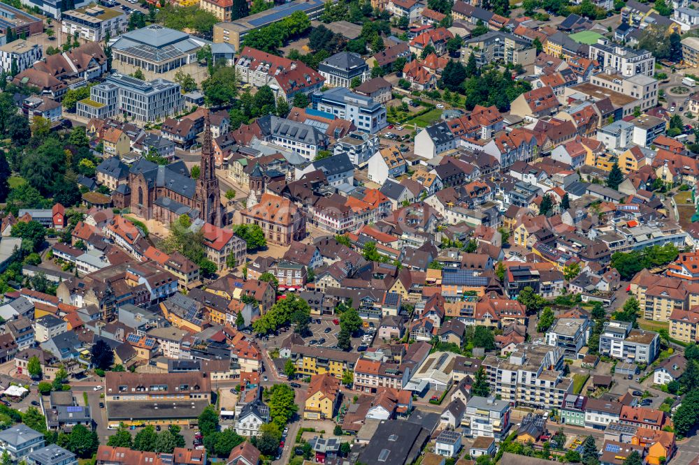 Aerial photograph Bühl - The city center in the downtown area in Buehl in the state Baden-Wuerttemberg, Germany