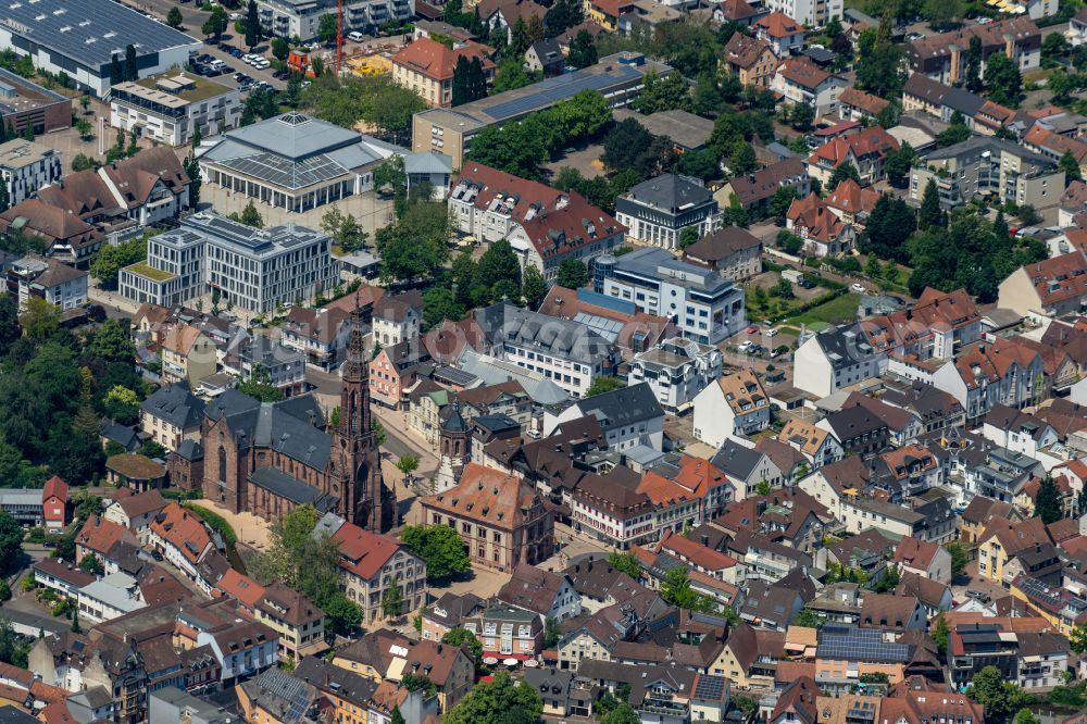 Bühl from above - The city center in the downtown area in Buehl in the state Baden-Wuerttemberg, Germany