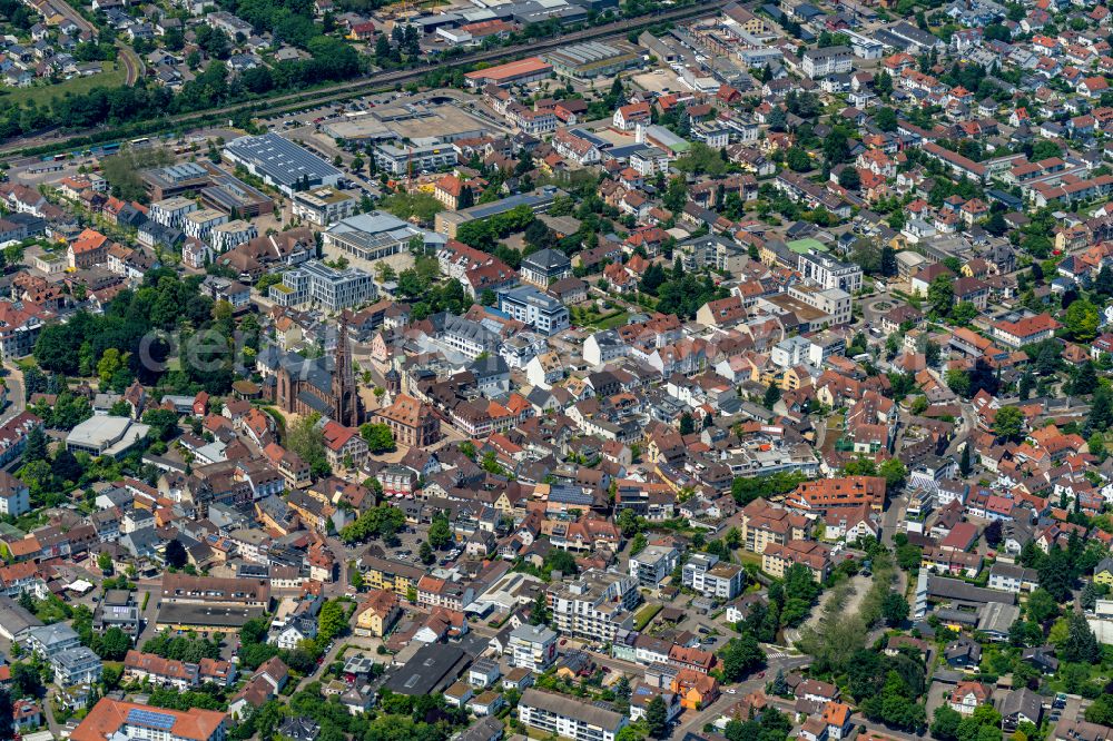 Aerial photograph Bühl - The city center in the downtown area in Buehl in the state Baden-Wuerttemberg, Germany
