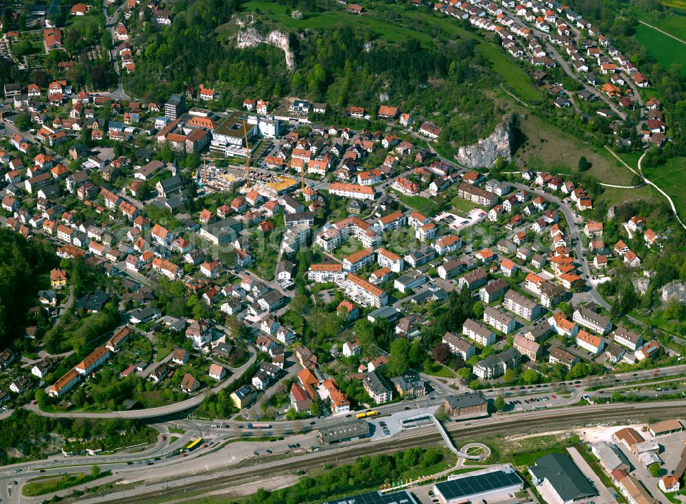 Aerial image Blaubeuren - The city center in the downtown area in Blaubeuren in the state Baden-Wuerttemberg, Germany